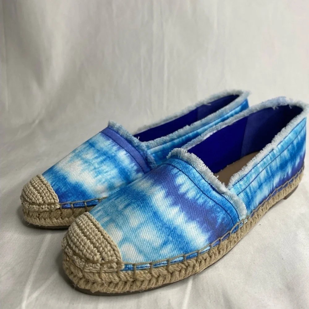 Nine West Maybe2 Blue Tie Dye Espadrilles Women's 6M Frayed Slip-On Loafers
